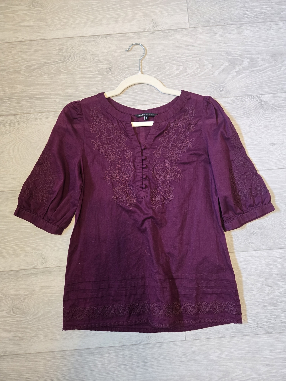 Marc Jacobs Deep Plum Embroidered Peasant Blouse